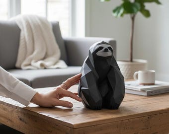 Sitting Low Poly Sloth Sculpture – Modern Animal Decor