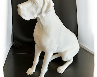 Deutsche Dogge Hundestatue 3D gedruckte sitzende Skulptur modernes minimalistisches Haustier-Dekor-Hundeliebhabergeschenk