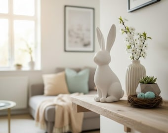 Modern geribbeld sculptuur paashaas – minimaal lentedecor