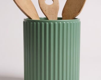 Ribbed Utensil Holder  3D Printed Kitchen Organizer for Modern Countertop Storage  Decor