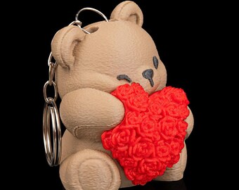 Heart Blossom Bear Keychain – Cute Floral Heart Charm