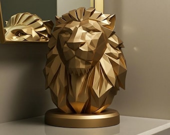 Low Poly Lion Bust – Modern Geometric Sculpture
