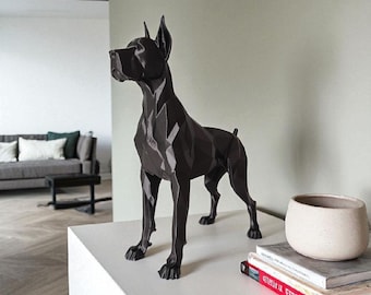 Great Dane Statue: Modern Low Poly Geometric Dog Sculpture