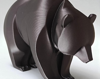 Minimalist Bear Sculpture – Modern 3D Printed Animal Decor | Nordic Style Bear Figurine | Curved Line Abstract Bear Art