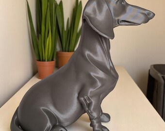 Minimalist Dachshund Statue: 3D-Printed Dog Figurine, Modern Home Decor