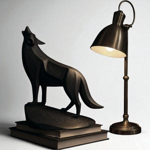 Minimalist Wolf Sculpture  Howling Wolf Statue 3D Printed Nordic Decor Geometric Animal Gift 198mm