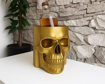Whiskey Skull Bottle Holder  3D Printed Gothic Bar Decor  Unique Liquor Gift