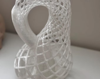 3D Printed Klein Bottle Sculpture: Lattice Swirl, Modern Math Art
