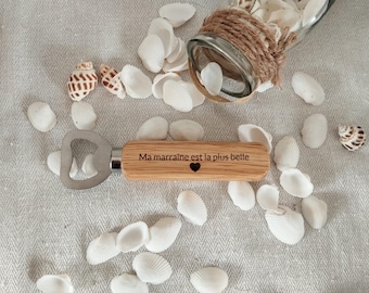 Décapsuleur, ouvre bouteille, bois, gravure, cadeau, personnalisation