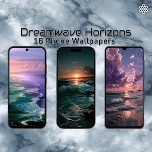 Dreamwave Horizons – 16 Ozean-Telefon-Hintergründe | Sonnenuntergang, Meereslandschaft, digitale Hintergründe | Küstenwellen, Himmelsästhetik