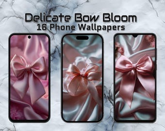Delicate Bow Bloom – 16 Elegant Pink Satin Bow Phone Wallpapers | Feminine Digital Download, Coquette Aesthetic Backgrounds