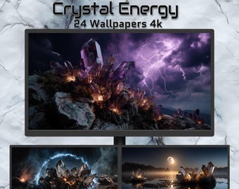 Pakiet tapet Crystal Energy – 24 epickie tła cyfrowe 4K | Mistyczne kryształy, fantastyczna natura, abstrakcyjna sztuka światła