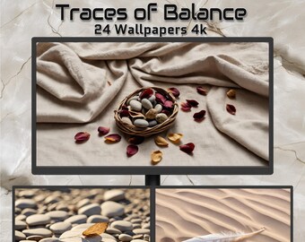 Traces of Balance – 24 Zen 4K Wallpapers | Minimalist Nature Aesthetic | Calm Sand, Stones & Organic Textures | Desktop Background Pack