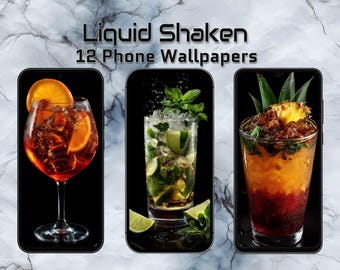Liquid Shaken – 12 tapet na telefon z koktajlami | Żywa estetyka drinków, Mojito, Negroni, tropikalny klimat baru | Tapety na telefon