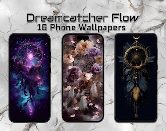 Dreamcatcher Flow – 16 Phone Wallpapers | Boho Mystic Aesthetic, Floral & Feather Digital Backgrounds (1440x3120 JPG)