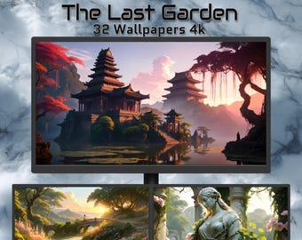 Ostatni Ogród – 32 tapety fantasy 4K, starożytne ruiny i krajobrazy Sakury, mistyczna estetyka natury, tła pulpitu z ogrodem zen