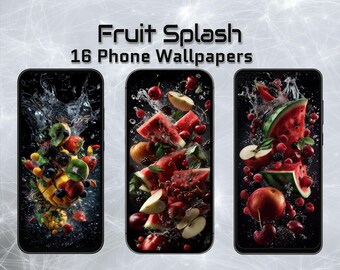 Phone Wallpapers | Dynamic Fruit Splash | Vibrant Fruit Art | 1440x3120 Vertical Backgrounds for iPhone & Samsung