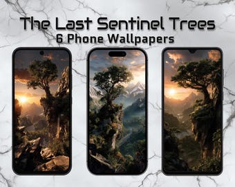 The Last Sentinel Trees – 6 Epic Phone Wallpapers 9:20 | Ancient Tree Cliff Backgrounds | Cinematic Fantasy Vertical JPG Pack
