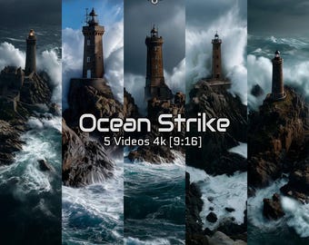 Lighthouse Storm Video Pack – 5 pionowych klipów 4K z falami oceanicznymi do wykorzystania w mediach społecznościowych | Epickie ujęcia burzy morskiej