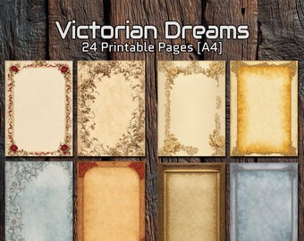 Victorian Dreams – 24 Printable Victorian Frames A4 | Antique Paper, Ornate Borders, Vintage Journal Pages