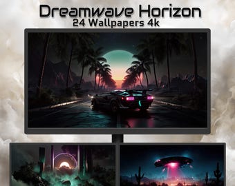 Dreamwave Horizon – 24 Aesthetic Sci-Fi Wallpapers | 4K Vaporwave, Synthwave, Retrowave Backgrounds