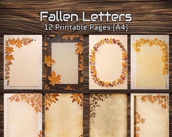 Fallen Letters – 12 jesiennych stron do druku A4 | Jesienny papier listowy, artykuły papiernicze w stylu vintage, tła do scrapbookingu, papier do dziennika