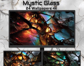 Mystic Glass – 24 Abstract 4K Wallpapers | Cracked Glass Rainbow Textures, Digital Backgrounds