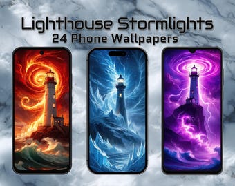 Lighthouse Stormlights – 24 Phone Wallpapers | Fantasy Lighthouse Backgrounds | Ocean Storm Phone Wallpapers | iPhone & Android