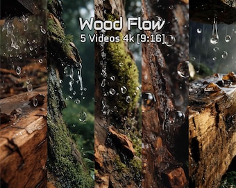Wood Flow – 5 pionowych filmów 4K z wodą kapiącą na drewno [9:16]