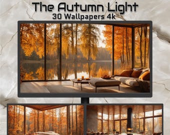 Jesienne światło – 30 przytulnych jesiennych tapet 4K, ciepła estetyka wnętrz, jesienne widoki z okna, tapety na pulpit w stylu hygge, jesienne dekoracje do domu