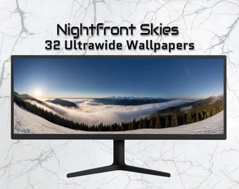 Nightfront Skies – 32 Ultrawide Landscape Wallpapers | 3440x1440 Desktop Backgrounds, Night Sky, Mountains, Nature Panorama Pack