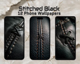 Szyte na czarno – 12 tapet na telefon z teksturą skóry | Eleganckie czarne tła ze szwami (9:20)