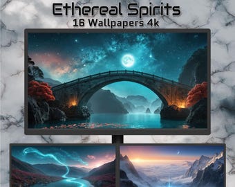 Ethereal Spirits – 16 Fantasy Landscape Wallpapers 4K | Celestial Moon, Mystic Rivers, Dreamlike Nature Backgrounds