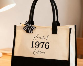 Torba z płótna bawełnianego z limitowanej edycji urodzinowej z 1976 r. | Prezent na 50. urodziny dla kobiet | Prezent na przyjęcie z okazji 50. urodzin | Prezent dla mamy