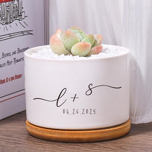 Personalized wedding date and first letter flowerpots | Couples Planter Engagement Gifts|Wedding anniversary gifts for newlyweds Couple Pots