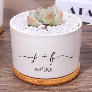 Personalized wedding date and first letter flowerpots | Couples Planter Gifts for Girlfriend | Wedding anniversary gifts for newlyweds