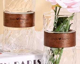 Personlig 9-årsjubileumspresent med blomvas i glas | Anpassade graverade minnesgåvor för bröllop | Present till fru, par, krukor, present till honom