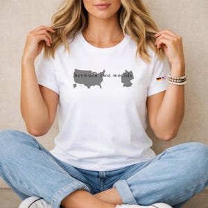 USA Germany Identity Shirt - Between Two Worlds Soul Tee - German Expat Gift - Bella Canvas 3001 Dual Citizenship Map Shirt