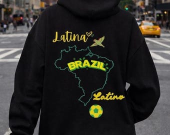 Gildan 18500 Hoodie with Brazilian Identity Map Design, Cozy Cotton Fleece Pullover
