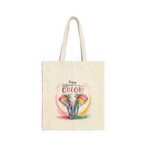 Elephant Tote Bag - Cotton Canvas Tote Bag Print Original Artwork Colorful Elephant Art Hippie Market Bag Large Reusable Grocery Bag