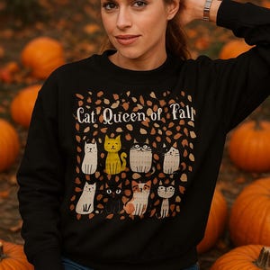 Katze Königin des Herbstes Sweatshirt lustiges Herbst-Katzen-Shirt Herbst-Katzen-Liebhaber Pullover gemütliches Halloween Sweatshirt Geschenk für sie Kürbis Patch Outfit