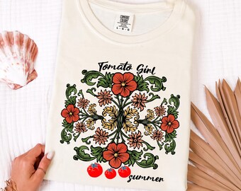 Tomato Girl Summer Graphic Tee, Retro Floral Cottagecore Shirt in Comfort Colors