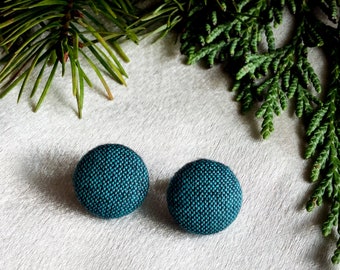 Teal Stud Fabric Covered Button Earrings