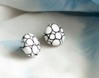 Little Button Earrings Black and White Bubble Pattern