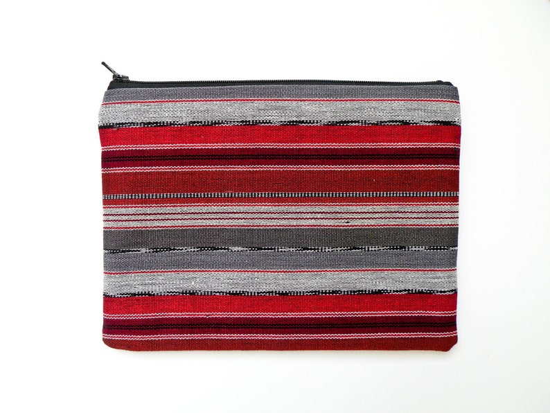 Guatemalan Fabric Makeup Bag Red Gray Brown Black