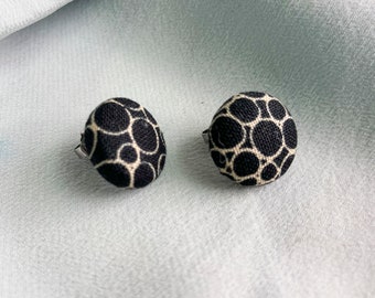 Little Button Earrings Black and White Bubble Pattern