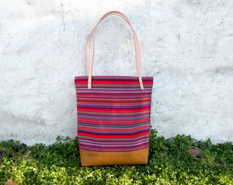Guatemalan Handwoven Fabric Tote Bag - Canvas Handbag - Classic Multicolor Weave