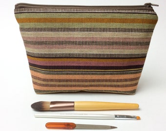 Handwoven Guatemalan Fabric Cosmetic Case - Unique Textile Pouch - Triangle Zipper Makeup Bag - Back to school supply - Desert Sunset