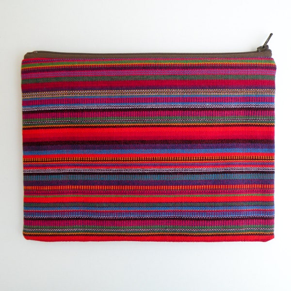 Handwoven Guatemalan Fabric Cosmetic Case - Unique Textile Pouch - Triangle Zipper Makeup Bag - Back to school supply - Multi-stripe