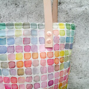 Rainbow Watercolor Tote Bag Cute Handmade Canvas Purse with Leather Straps and Interior Pocket image 4